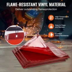 VEVOR Welding Screen with Frame, 6' x 8' 3 Panel Welding Curtain Screens, Flame-Resistant Vinyl Welding Protection Screen on 12 Swivel Wheels (6 Lockable), Moveable & Professional for Workshop, Red