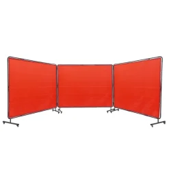 VEVOR Welding Screen with Frame, 6' x 8' 3 Panel Welding Curtain Screens, Flame-Resistant Vinyl Welding Protection Screen on 12 Swivel Wheels (6 Lockable), Moveable & Professional for Workshop, Red