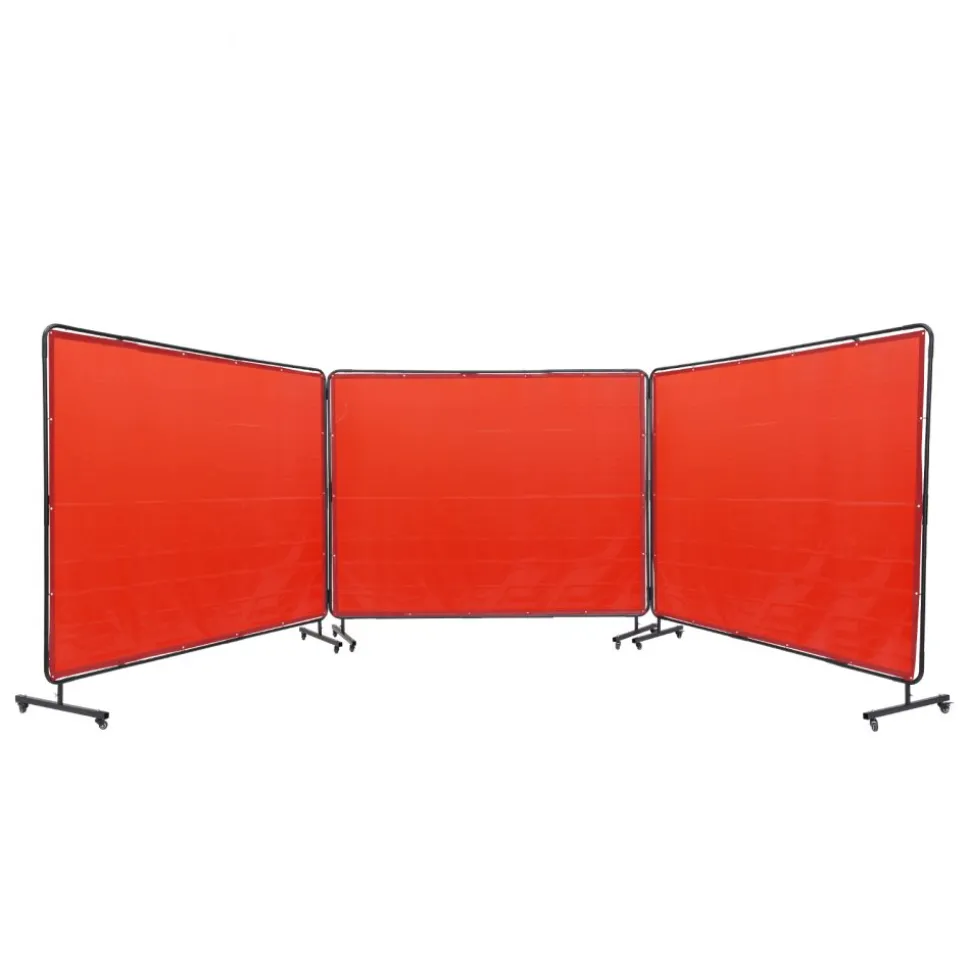 VEVOR Welding Screen with Frame, 6' x 8' 3 Panel Welding Curtain Screens, Flame-Resistant Vinyl Welding Protection Screen on 12 Swivel Wheels (6 Lockable), Moveable & Professional for Workshop, Red