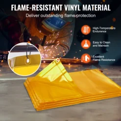 VEVOR Welding Screen with Frame, 6' x 6' 3 Panel Welding Curtain Screens, Flame-Resistant Vinyl Welding Protection Screen on 12 Swivel Wheels (6 Lockable), Moveable & Professional for Workshop, Yellow