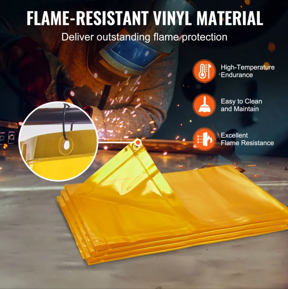 VEVOR Welding Screen with Frame, 6' x 6' 3 Panel Welding Curtain Screens, Flame-Resistant Vinyl Welding Protection Screen on 12 Swivel Wheels (6 Lockable), Moveable & Professional for Workshop, Yellow