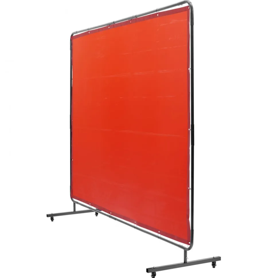 VEVOR Welding Screen with Frame, 6' x 8' Welding Curtain Screen, Flame-Resistant Vinyl Welding Protection Screen on 4 Swivel Wheels (2 Lockable), Moveable & Professional for Workshop/Industrial, Red