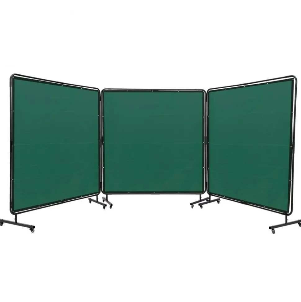 VEVOR Welding Screen with Frame, 6' x 6' 3 Panel Welding Curtain Screens, Flame-Resistant Vinyl Welding Protection Screen on 12 Swivel Wheels (6 Lockable), Moveable & Professional for Workshop, Green