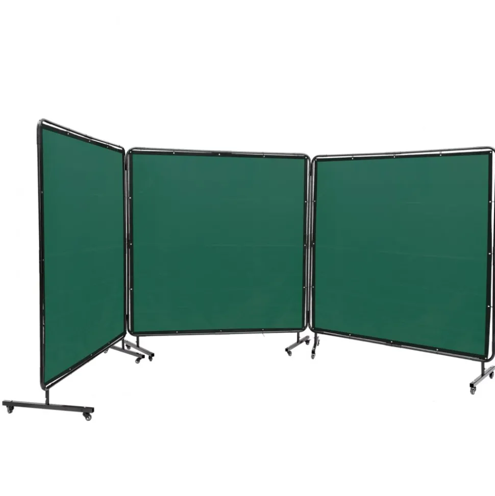 VEVOR Welding Screen with Frame, 6' x 6' 3 Panel Welding Curtain Screens, Flame-Resistant Vinyl Welding Protection Screen on 12 Swivel Wheels (6 Lockable), Moveable & Professional for Workshop, Green