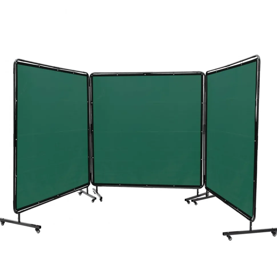 VEVOR Welding Screen with Frame, 6' x 6' 3 Panel Welding Curtain Screens, Flame-Resistant Vinyl Welding Protection Screen on 12 Swivel Wheels (6 Lockable), Moveable & Professional for Workshop, Green