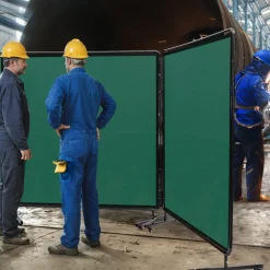 VEVOR Welding Screen with Frame, 6' x 6' 3 Panel Welding Curtain Screens, Flame-Resistant Vinyl Welding Protection Screen on 12 Swivel Wheels (6 Lockable), Moveable & Professional for Workshop, Green