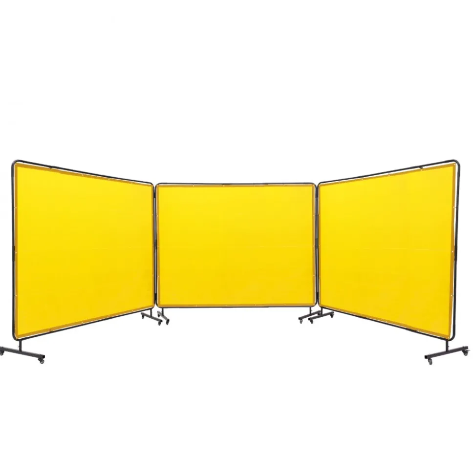 VEVOR Welding Screen with Frame, 6' x 8' 3 Panel Welding Curtain Screens, Flame-Resistant Vinyl Welding Protection Screen on 12 Swivel Wheels (6 Lockable), Moveable & Professional for Workshop, Yellow