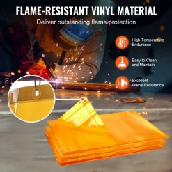 VEVOR Welding Screen with Frame, 6' x 8' 3 Panel Welding Curtain Screens, Flame-Resistant Vinyl Welding Protection Screen on 12 Swivel Wheels (6 Lockable), Moveable & Professional for Workshop, Yellow