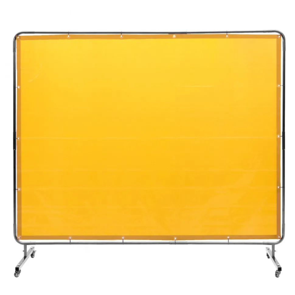 VEVOR Welding Screen with Frame, 6' x 8' Welding Curtain Screen, Flame-Resistant Vinyl Welding Protection Screen on 4 Swivel Wheel (2 Lockable), Moveable & Professional for Workshop/Industrial, Yellow
