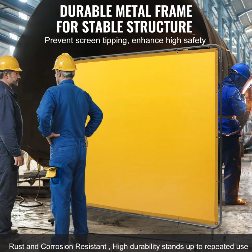 VEVOR Welding Screen with Frame, 6' x 8' Welding Curtain Screen, Flame-Resistant Vinyl Welding Protection Screen on 4 Swivel Wheel (2 Lockable), Moveable & Professional for Workshop/Industrial, Yellow