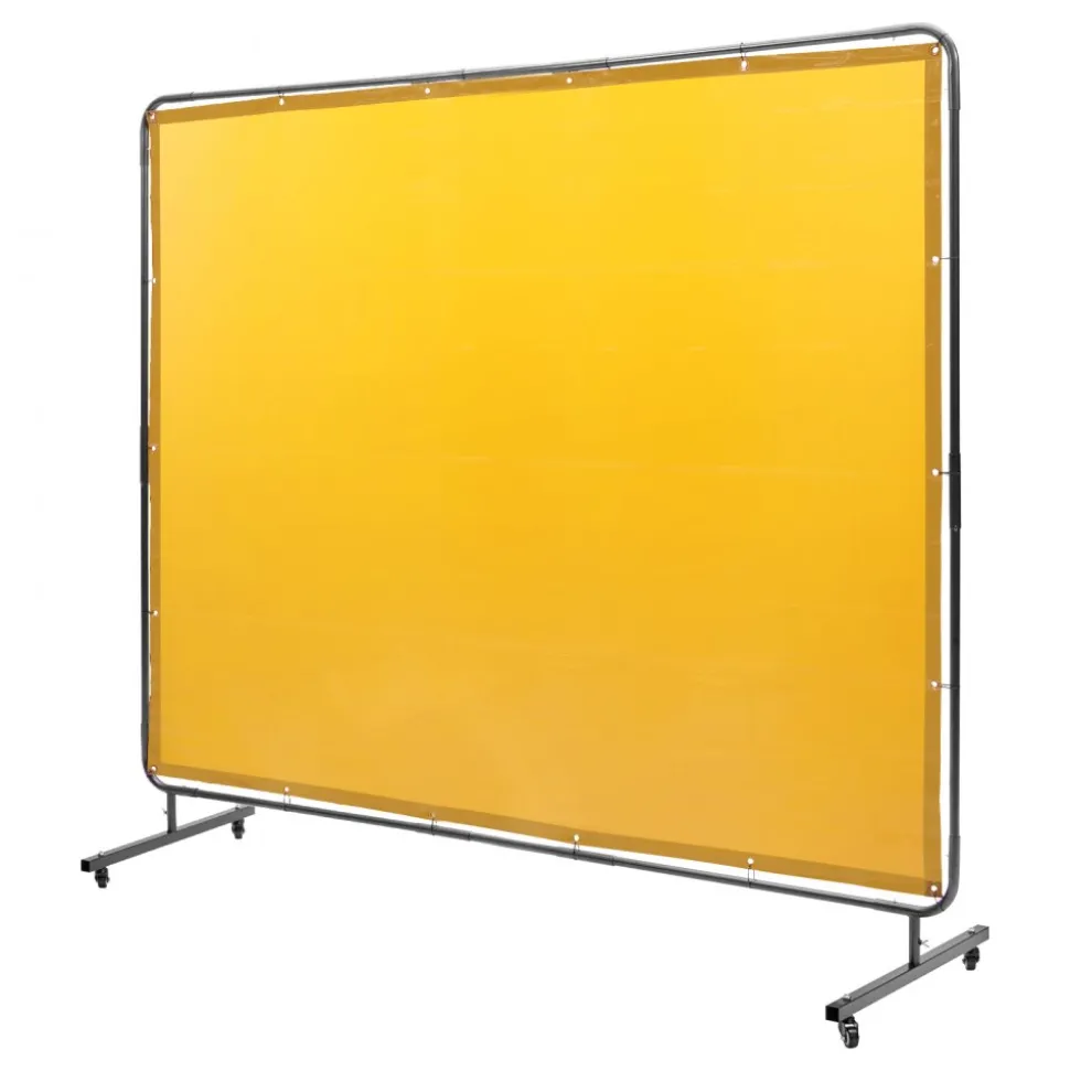 VEVOR Welding Screen with Frame, 6' x 8' Welding Curtain Screen, Flame-Resistant Vinyl Welding Protection Screen on 4 Swivel Wheel (2 Lockable), Moveable & Professional for Workshop/Industrial, Yellow