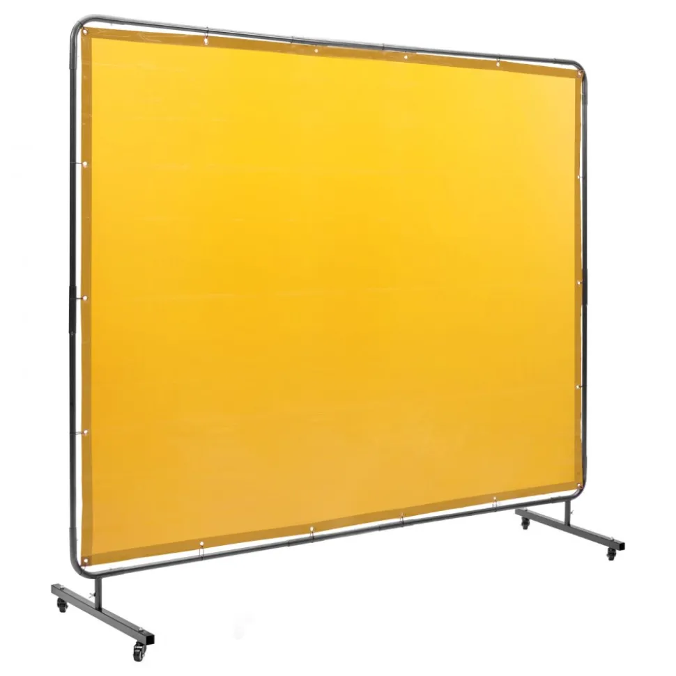 VEVOR Welding Screen with Frame, 6' x 8' Welding Curtain Screen, Flame-Resistant Vinyl Welding Protection Screen on 4 Swivel Wheel (2 Lockable), Moveable & Professional for Workshop/Industrial, Yellow