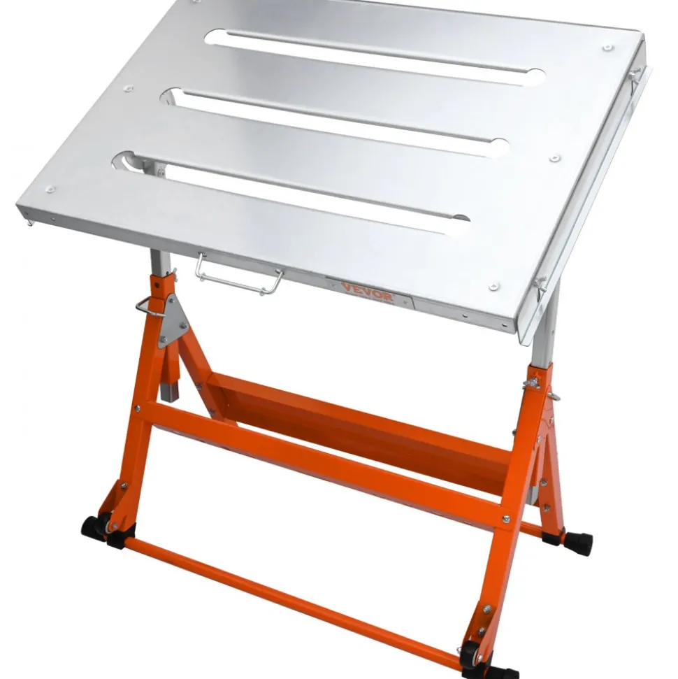 VEVOR Welding Table 30" x 20", 400lbs Load Capacity Steel Welding Workbench Table on Wheels, Folding Work Bench with Three 1.1" Slot, 3 Tilt Angles, Adjustable Height, Retractable Guide Rails