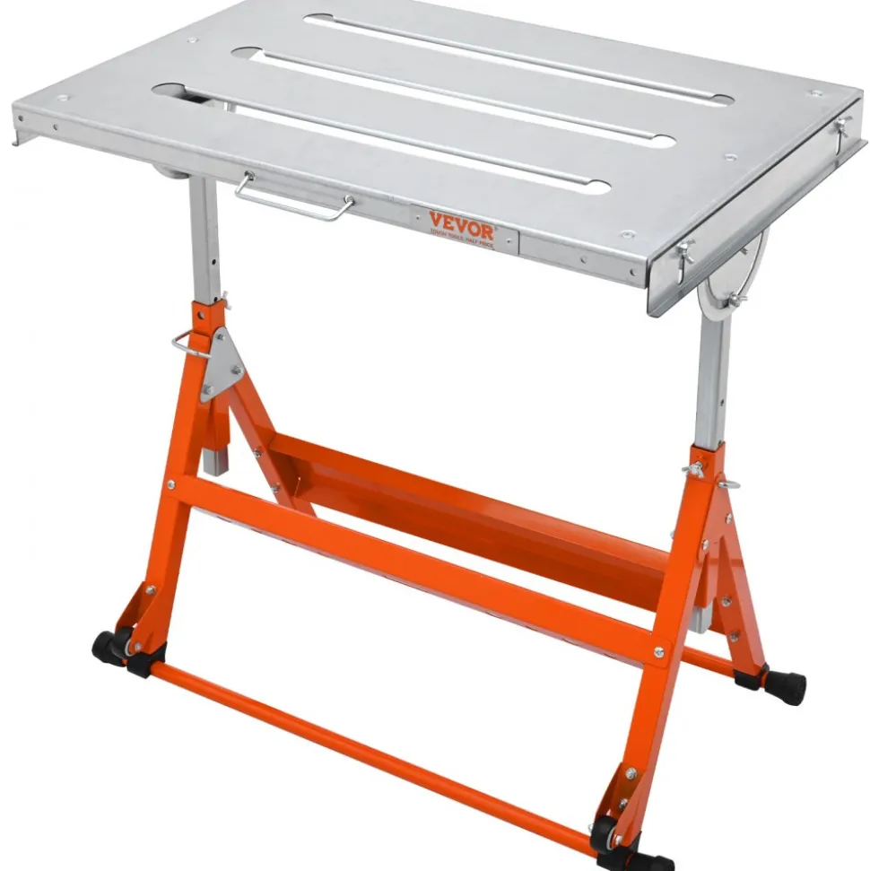 VEVOR Welding Table 30" x 20", 400lbs Load Capacity Steel Welding Workbench Table on Wheels, Folding Work Bench with Three 1.1" Slot, 3 Tilt Angles, Adjustable Height, Retractable Guide Rails
