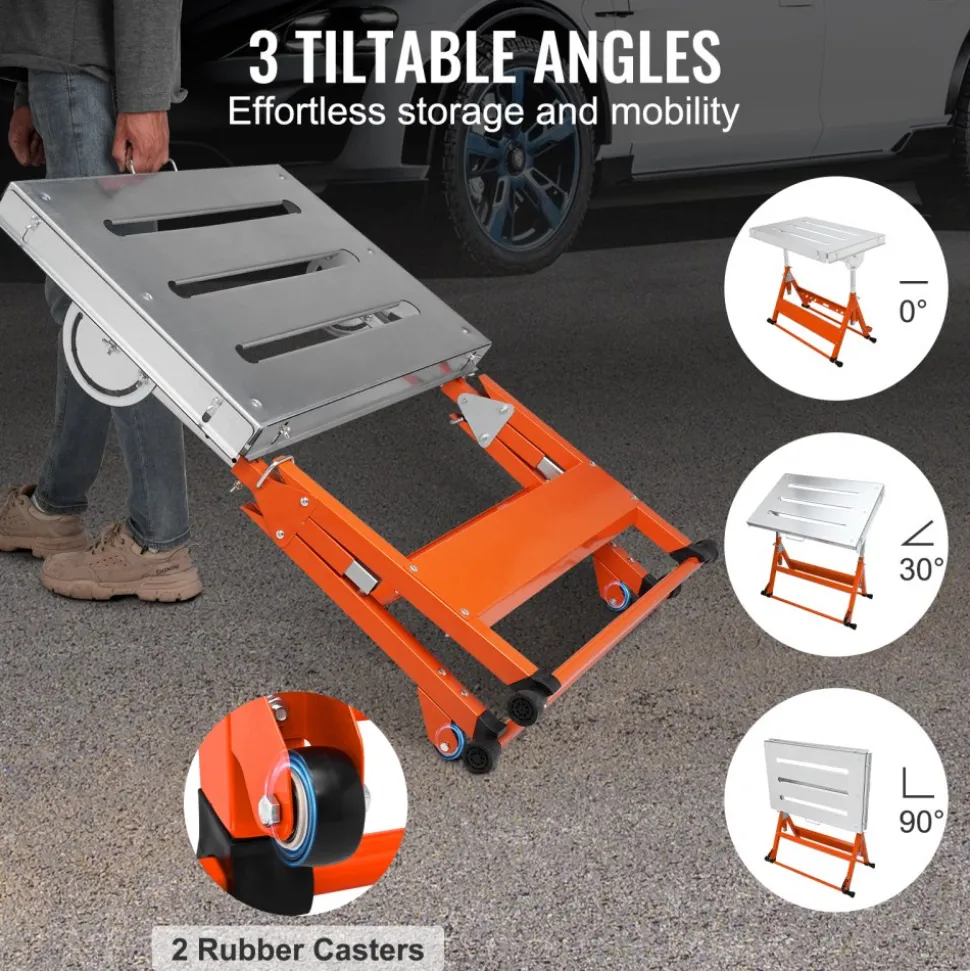 VEVOR Welding Table 30" x 20", 400lbs Load Capacity Steel Welding Workbench Table on Wheels, Folding Work Bench with Three 1.1" Slot, 3 Tilt Angles, Adjustable Height, Retractable Guide Rails