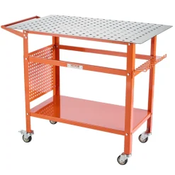VEVOR Welding Table, 40" x 24" Welding Workbench Table with 800LBS Static Weight Capacity, Movable Steel Work Bench with 4 Wheels (2 with Brake), Double-Layer Storage Board and 5/8-inch Fixture Holes