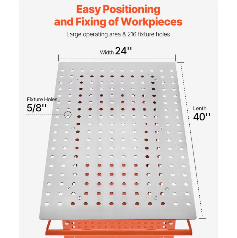 VEVOR Welding Table, 40" x 24" Welding Workbench Table with 800LBS Static Weight Capacity, Movable Steel Work Bench with 4 Wheels (2 with Brake), Double-Layer Storage Board and 5/8-inch Fixture Holes
