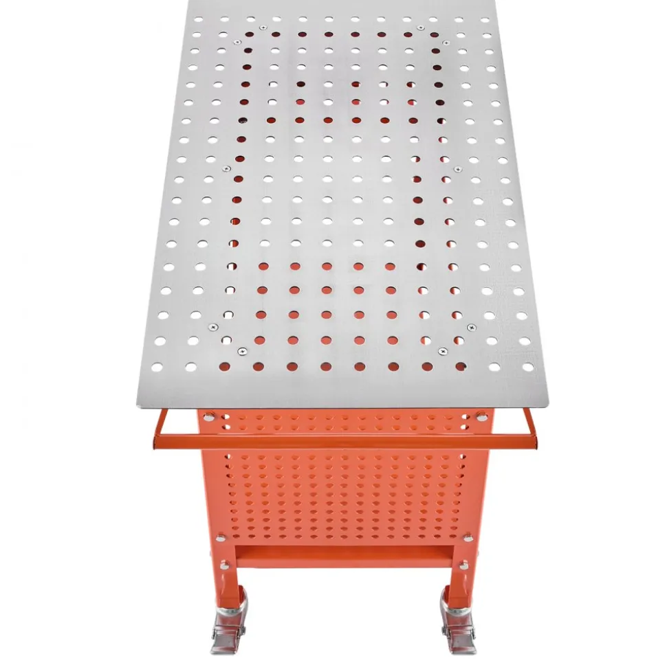 VEVOR Welding Table, 40" x 24" Welding Workbench Table with 800LBS Static Weight Capacity, Movable Steel Work Bench with 4 Wheels (2 with Brake), Double-Layer Storage Board and 5/8-inch Fixture Holes