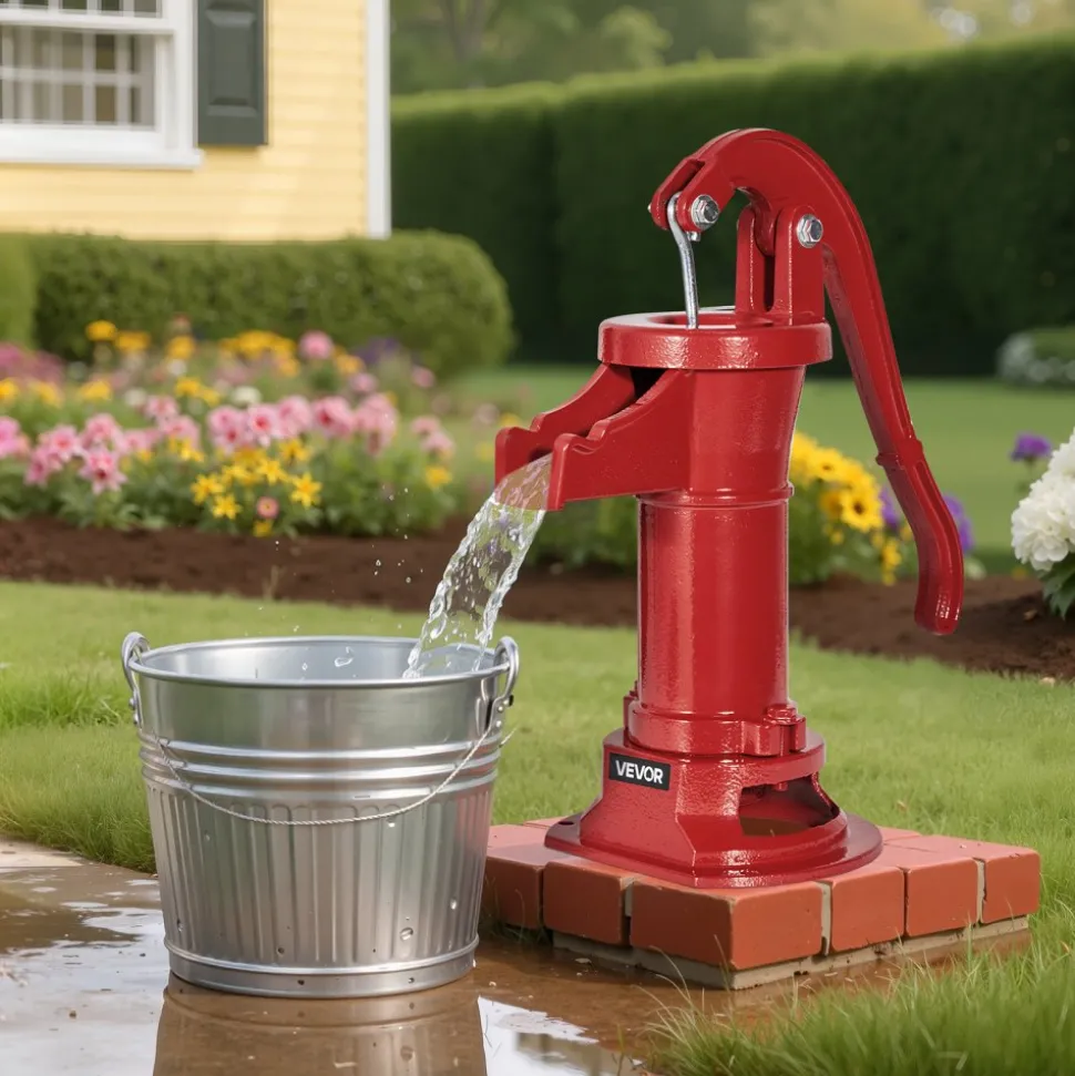 VEVOR Well Hand Pitcher Pump, 25 ft Maximum Lift, Antique Cast Iron Manual Hand Water Pump, NPT 1-1/4 in Connection, Easy Installation, Old Fashioned for Outdoor Garden, Pond, Backyard, Farm, Red