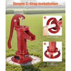 VEVOR Well Hand Pitcher Pump, 25 ft Maximum Lift, Antique Cast Iron Manual Hand Water Pump, NPT 1-1/4 in Connection, Easy Installation, Old Fashioned for Outdoor Garden, Pond, Backyard, Farm, Red