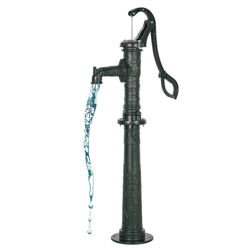 VEVOR Well Hand Pitcher Pump, 20 ft Max Lift, Antique Cast Iron Manual Hand Water Pump with Heightening Base, NPT 1-1/4 in Connection, Easy Installation, for Outdoor Garden, Pond, Yard, Farm, Green