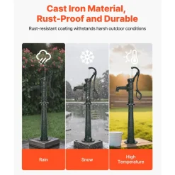 VEVOR Well Hand Pitcher Pump, 20 ft Max Lift, Antique Cast Iron Manual Hand Water Pump with Heightening Base, NPT 1-1/4 in Connection, Easy Installation, for Outdoor Garden, Pond, Yard, Farm, Green