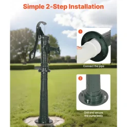 VEVOR Well Hand Pitcher Pump, 20 ft Max Lift, Antique Cast Iron Manual Hand Water Pump with Heightening Base, NPT 1-1/4 in Connection, Easy Installation, for Outdoor Garden, Pond, Yard, Farm, Green