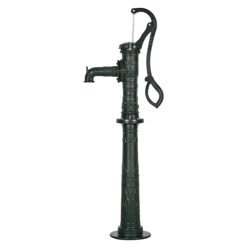 VEVOR Well Hand Pitcher Pump, 20 ft Max Lift, Antique Cast Iron Manual Hand Water Pump with Heightening Base, NPT 1-1/4 in Connection, Easy Installation, for Outdoor Garden, Pond, Yard, Farm, Green