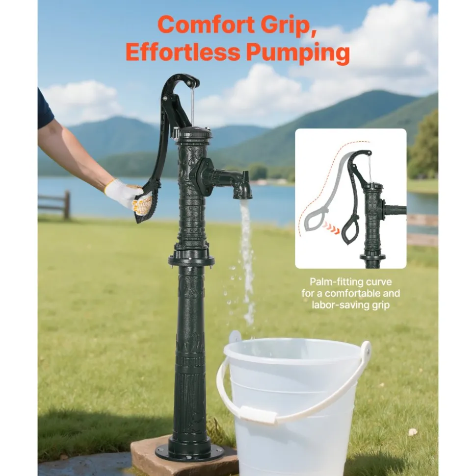 VEVOR Well Hand Pitcher Pump, 20 ft Max Lift, Antique Cast Iron Manual Hand Water Pump with Heightening Base, NPT 1-1/4 in Connection, Easy Installation, for Outdoor Garden, Pond, Yard, Farm, Green