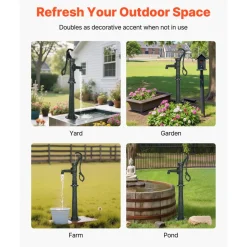 VEVOR Well Hand Pitcher Pump, 20 ft Max Lift, Antique Cast Iron Manual Hand Water Pump with Heightening Base, NPT 1-1/4 in Connection, Easy Installation, for Outdoor Garden, Pond, Yard, Farm, Green