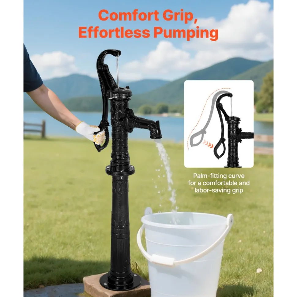 VEVOR Well Hand Pitcher Pump, 20 ft Max Lift, Antique Cast Iron Manual Hand Water Pump with Heightening Base, NPT 1-1/4 in Connection, Easy Installation, for Outdoor Garden, Pond, Yard, Farm, Black