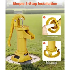 VEVOR Well Hand Pitcher Pump, 25 ft Maximum Lift, Antique Cast Iron Manual Hand Water Pump, NPT 1-1/4 in Connection, Easy Installation, Old Fashioned for Outdoor Garden, Pond, Backyard, Farm, Yellow