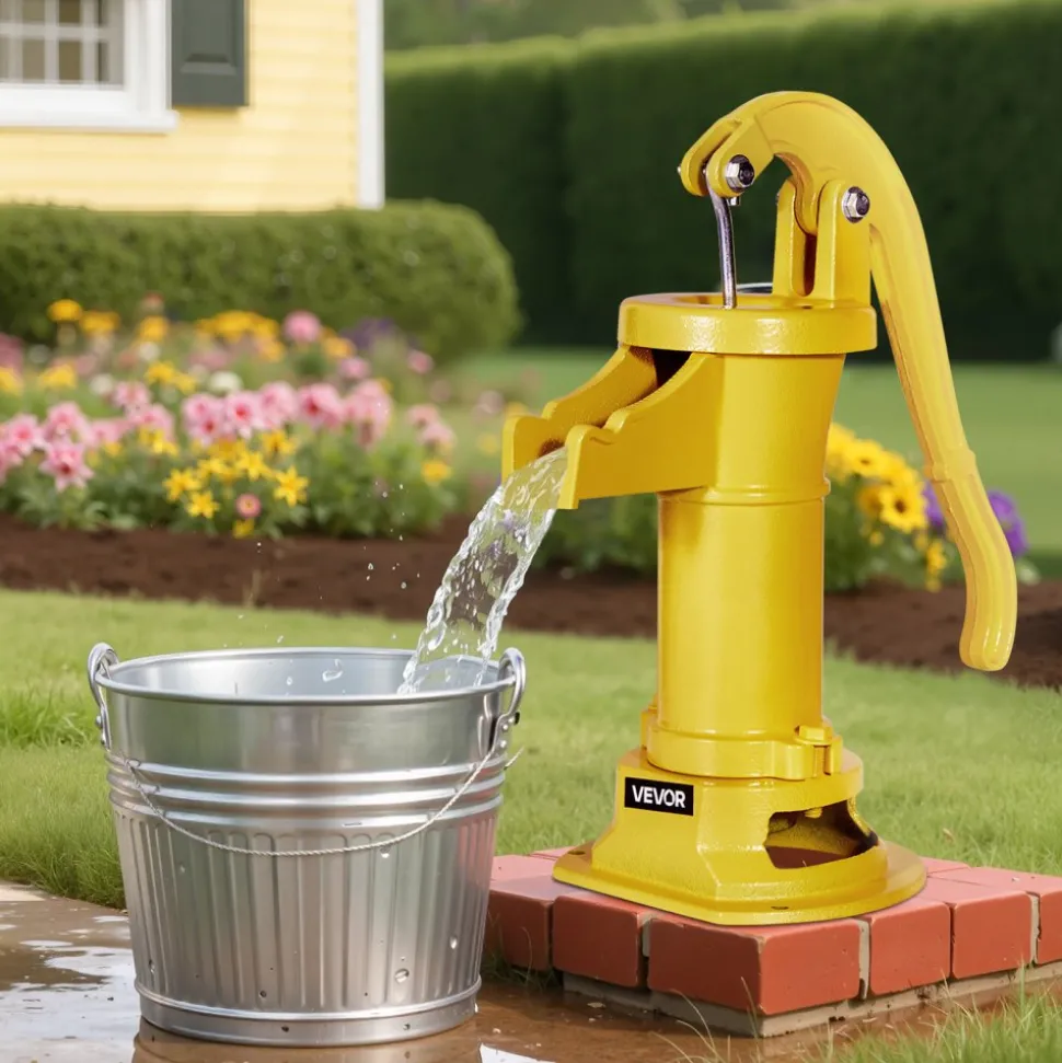 VEVOR Well Hand Pitcher Pump, 25 ft Maximum Lift, Antique Cast Iron Manual Hand Water Pump, NPT 1-1/4 in Connection, Easy Installation, Old Fashioned for Outdoor Garden, Pond, Backyard, Farm, Yellow