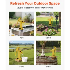 VEVOR Well Hand Pitcher Pump, 25 ft Maximum Lift, Antique Cast Iron Manual Hand Water Pump, NPT 1-1/4 in Connection, Easy Installation, Old Fashioned for Outdoor Garden, Pond, Backyard, Farm, Yellow