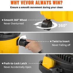 VEVOR Wet Dry Vac, 2.6 Gallon, 2.5 Peak HP, 3 in 1 Portable Shop Vacuum with Blowing Function, Attachments Storage, Perfect for Cleaning Floor, Upholstery, Gap, Car, Black/Yellow, ETL Listed