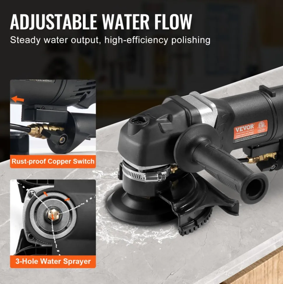 VEVOR Wet Polisher 800W, 4" Concrete Grinder with 6 Variable Speed and 7 Polishing Kits, Wet Grinder Machine for Marble, Granite, Stone, Rock, Tile, Equipped with a GFCI Switch, (700 - 3000 RPM)