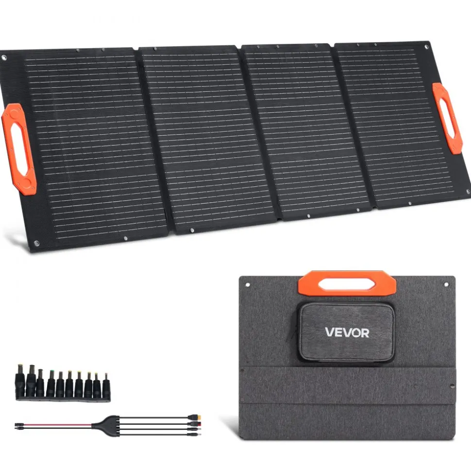 VEVOR 150W Foldable Monocrystalline Solar Panel, 23% Efficiency Portable ETFE Mono Solar Panel Charger with MC4 Output, Type-C, QC3.0 USB & DC Ports, IP67 Waterproof for Power Stations Camping Hiking