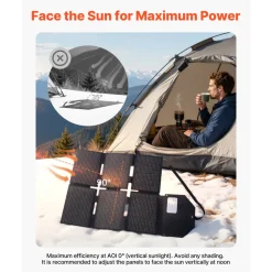 VEVOR 60W Foldable Solar Panel Charger, 16BB N-Type Monocrystalline Solar Panel 24% Efficiency, Lightweight Portable with MC4 Output, Type-C, USB-A & DC Ports for Power Stations Camping Hiking