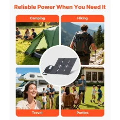 VEVOR 60W Foldable Solar Panel Charger, 16BB N-Type Monocrystalline Solar Panel 24% Efficiency, Lightweight Portable with MC4 Output, Type-C, USB-A & DC Ports for Power Stations Camping Hiking