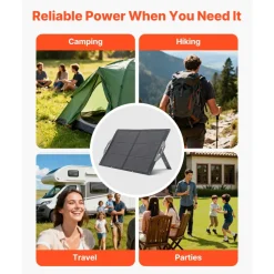 VEVOR 100W Foldable Solar Panel, 24% High-Efficiency Portable Monocrystalline Solar Panel Charger with MC4 Output, USB-A, Type-C & DC Ports, IP65 Waterproof for Power Stations, Camping, Hiking Trips