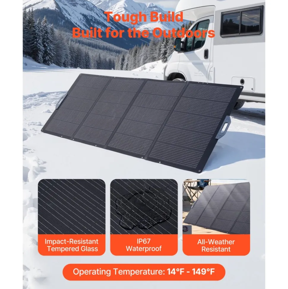 VEVOR 400W Foldable Solar Panel, 24% High-Efficiency Portable Monocrystalline Solar Panel Charger with MC4 Output & 10-in-1 DC Adapter, IP67 Waterproof for Power Stations, Camping, Hiking Trips