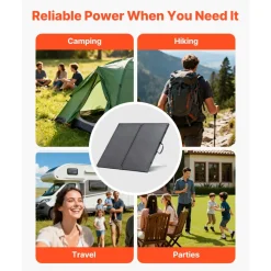 VEVOR 100W Foldable Solar Panel with Frame, 16BB N-Type Portable Monocrystalline Solar Panel Charger 24% Efficiency, IP67 Waterproof with 30A PWM Controller & MC4 Output for Camping, Hiking, RV Trips