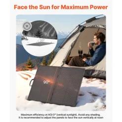 VEVOR 100W Foldable Solar Panel with Frame, 16BB N-Type Portable Monocrystalline Solar Panel Charger 24% Efficiency, IP67 Waterproof with 30A PWM Controller & MC4 Output for Camping, Hiking, RV Trips