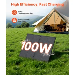 VEVOR 100W Foldable Solar Panel with Frame, 16BB N-Type Portable Monocrystalline Solar Panel Charger 24% Efficiency, IP67 Waterproof with 30A PWM Controller & MC4 Output for Camping, Hiking, RV Trips