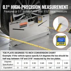 VEVOR Wheel Alignment Tool, 2-Pack Toe Plates, Camber/Caster/Toe Gauge 0.1° Accuracy, Stainless Steel Tool Plate, Magnetic Slots and 6 Alignment Rods, Includes 2 Measuring Tapes & Conversion Chart