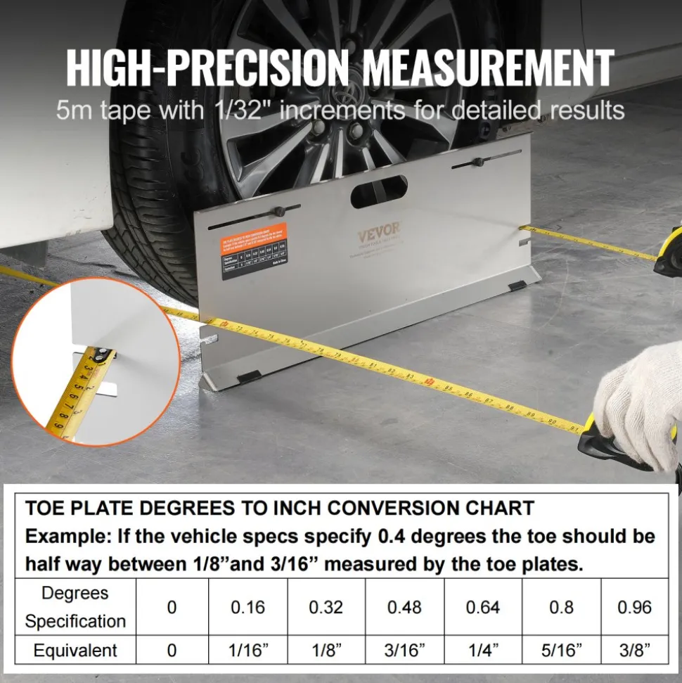 VEVOR Wheel Alignment Tool, 2-Pack Alignment Tool Toe Plates, Stainless Steel Toe Angle Measurement Tool Plate, 4 Alignment Rods and Magnetic Slots, Includes Measuring Tapes & Conversion Chart