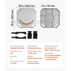 VEVOR Wheel Alignment Turn Plates, 2 PCS, 2-Ton Capacity per Plate, Brass Dial Measurements, 360° Rotating Turntable Wheel Alignment Tool with Transition Bridge & Thrust Block for Car SUV Light Truck