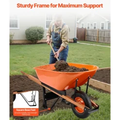 VEVOR Wheelbarrow Cart, 6 Cu. Ft. Load & 330 lbs Capacity, One Wheel Garden Dump Cart Wheel Barrow with Metal Handle &  16"  Wide Track Wheels, Easy Loading Utility Yard Cart & Wagons for Lawn Farm