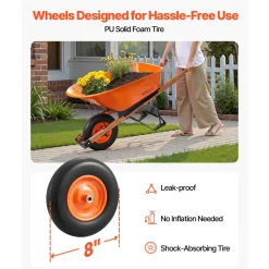VEVOR Wheelbarrow Cart, 6 Cu. Ft. Load & 330 lbs Capacity, One Wheel Garden Dump Cart Wheel Barrow with Metal Handle &  16