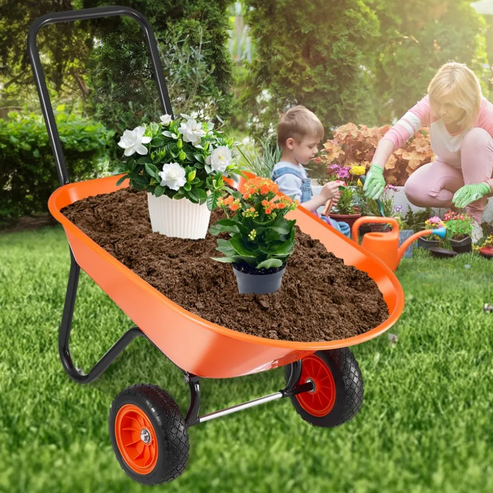 VEVOR Wheelbarrow Cart, 5 Cu. Ft. Load & 397 lbs Capacity, 2 Wheels Garden Dump Cart, Garden Wagon with Handle & 10" Wide Track Wheels, Easy Loading Utility Yard Cart & Wagons for Outdoor Lawn Yard